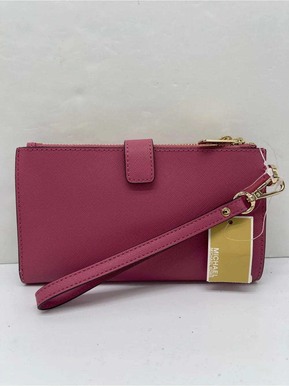 MICHAEL KORS JST Lg Double Zip Leather Wristlet Wallet Phone Holder Rosewood NWT